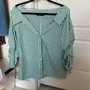 Zara off the shoulder boat neck green striped top